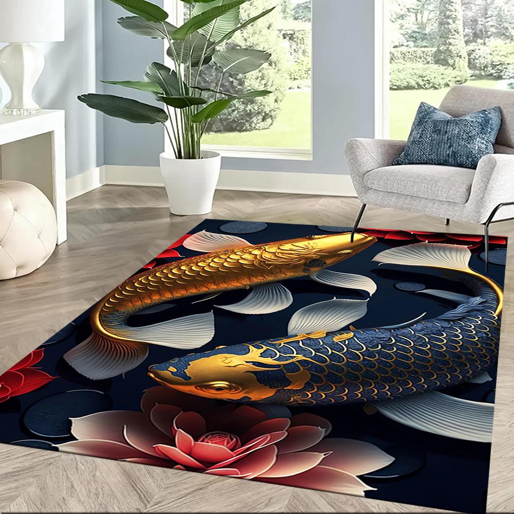 Koi Fish Swimming In Water Floor Mats for Living Room, Bedroom and Room Decoration Are Suitable for Gifts.