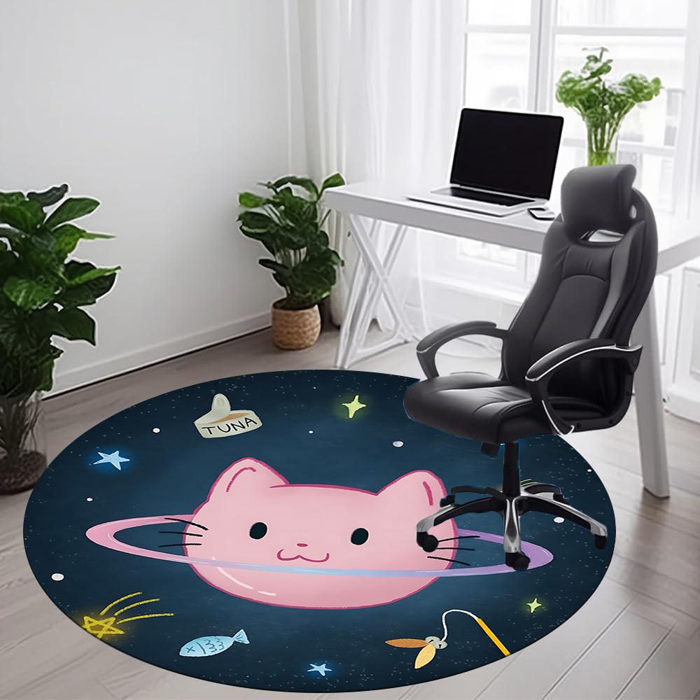 1pc Space Cat Office Round Area Rug, Indoor Mat Suitable ForOffice, Under Office Chairs Bedroom Living Room Home Decor, Room Deco q043