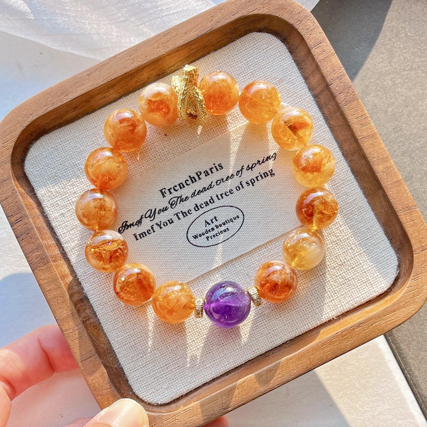 12Mm Autumn And Winter Natural Amethyst Caramel Citrine Design Bracelet Bracelet