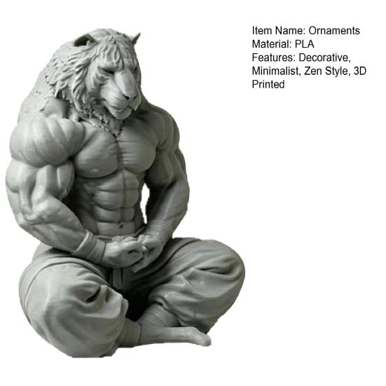 3D Printed Tiger Man Figurine Muscular Tiger Figure Ornament Minimalist Animal Sculpture