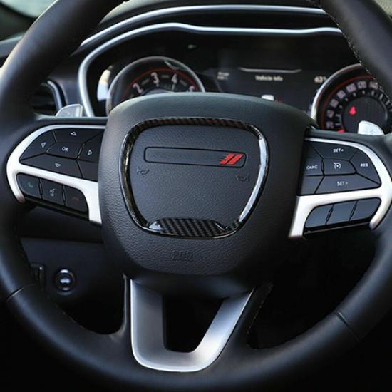 Steering Wheel Cover Trim Bezel For Dodge Challenger Charger 2015+ Carbon Fiber