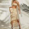 Women's Summer New Arrival Cut Out Bikini Blouse Wrapped Chest Dress Two-piece Set Shoelace Tassel Beach Sun Protection Skirt