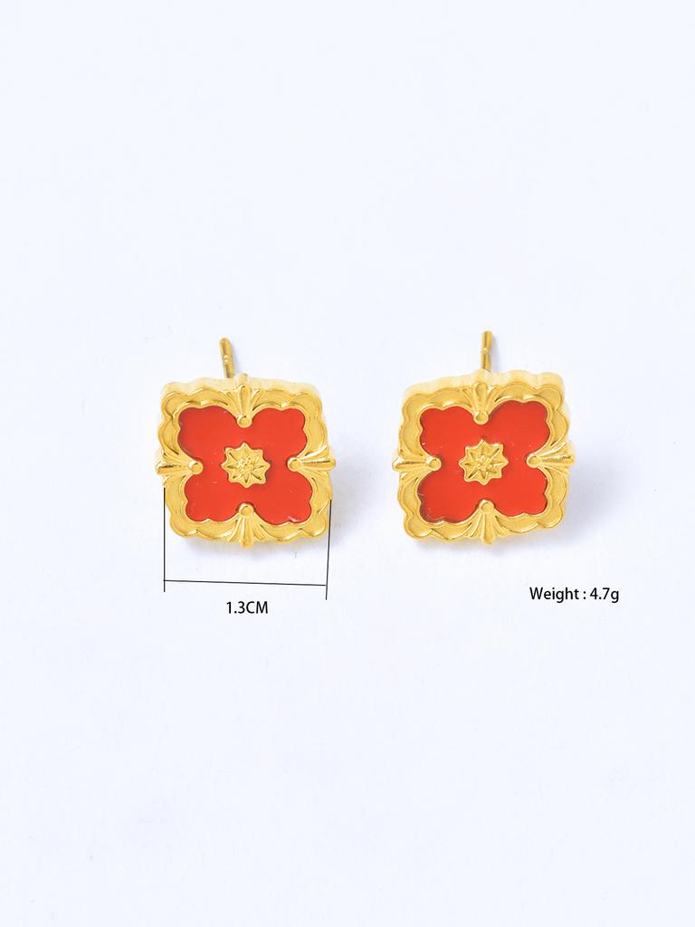 1 piece 18k Gold plated stainless steel lucky clover pendant necklace for women's daily accessories jewellery bracelet earrings