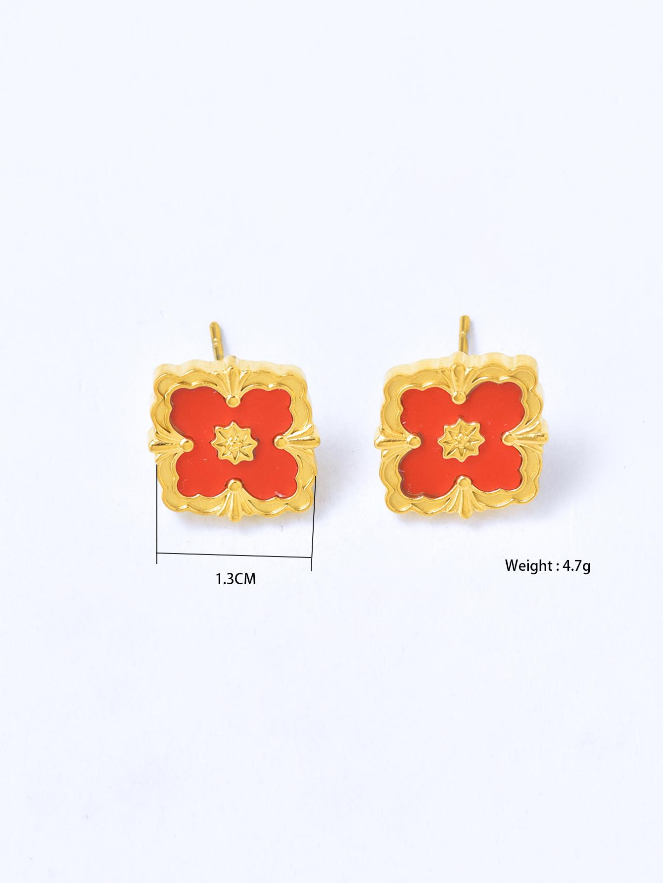 

1 piece 18k Gold plated stainless steel lucky clover pendant necklace for women s daily accessories jewellery bracelet earrings червоний