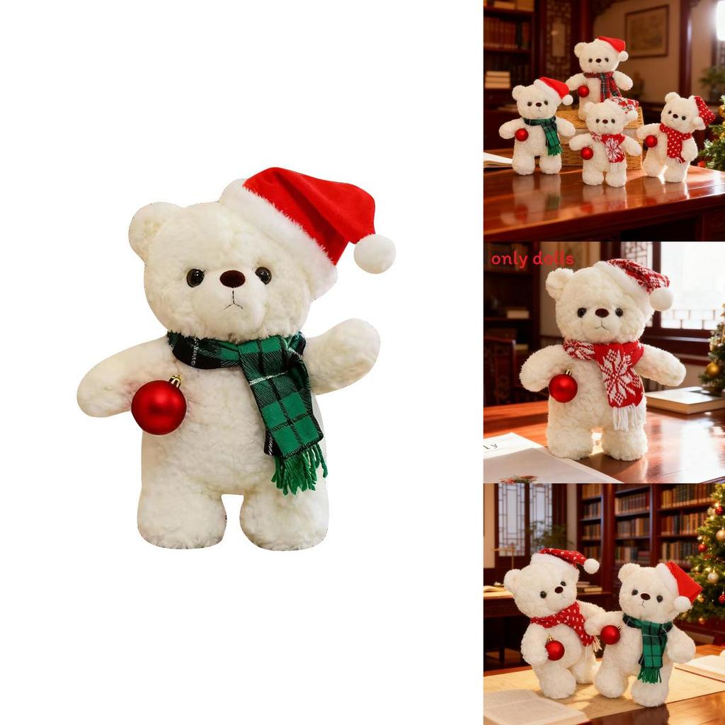 Plush Bear Toy With Scarf And Hat Decor For Kids Christmas Gift And Birthday Present