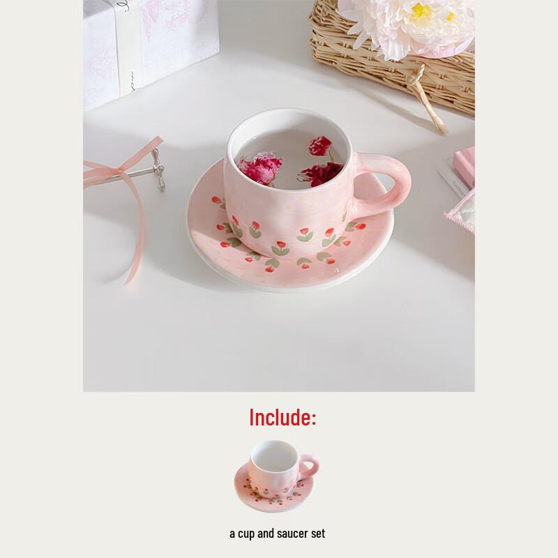 Набор керамических чашки и блюдца  Розовый тюльпан , ручная работа