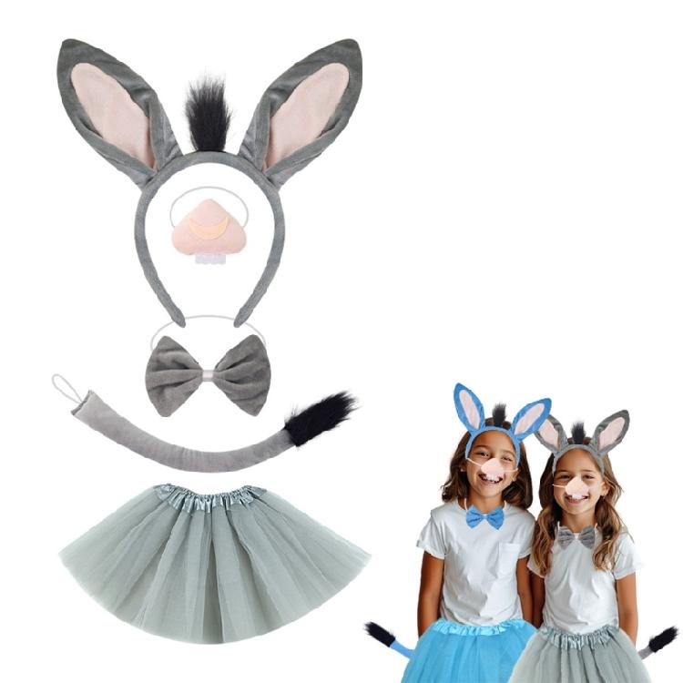 Halloween Donkey Cosplay Accessories Donkey War Headband Donkey Tail Bowtie Skirt for Children Halloween Role Play