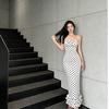 Summer New French Polka Dot White Sexy Suspender Dress Women's Temperament Waist Thin Medium and Long Dress