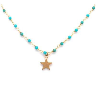 [Q0970] - Steel Designer Necklace 'Une Etoile Est Née' Turquoise Gold - 8 Mm