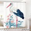 2D Flat Watercolor Stork Pink Flower Pond Shower Curtain with Hooks European Farmhouse Style Metal Buttonhole Top Bathroom Decor