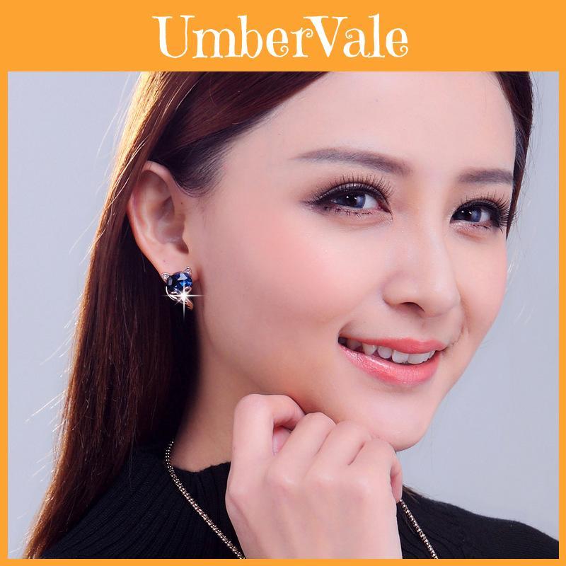 Adorable Sweet Fox Crystal Earrings For Women Fashionable Korean Style Jewelry