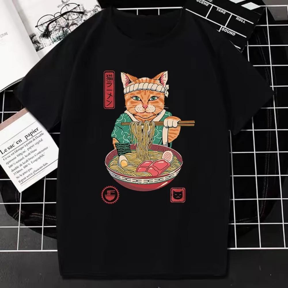 Catana T Shirts 90s Vintage Japan Aesthetics Tops Funny Cartoon Cat Print Tee Women Men Fashion Short-sleev Tees Shirt