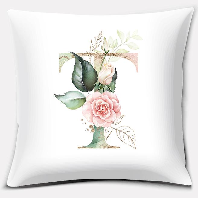 Green Flower Letter Series Pillow Gift Home Office Decoration Pillow Bedroom Sofa Car Cushion Cover Pillowcase