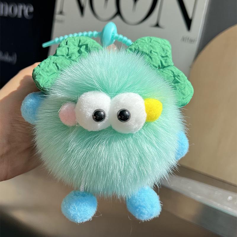 Creative Fox Fur Bowknot Coal Pendant Keychain & Backpack Charm for Girls