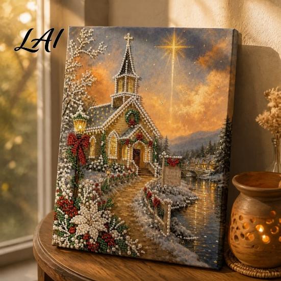 Crafting Supplies for Home Christmas Church Faux Pearl Art Kit Painting DIY 15.75 Kits Beginners X 11.81 Inch Craft Adults Relaxing Decor
