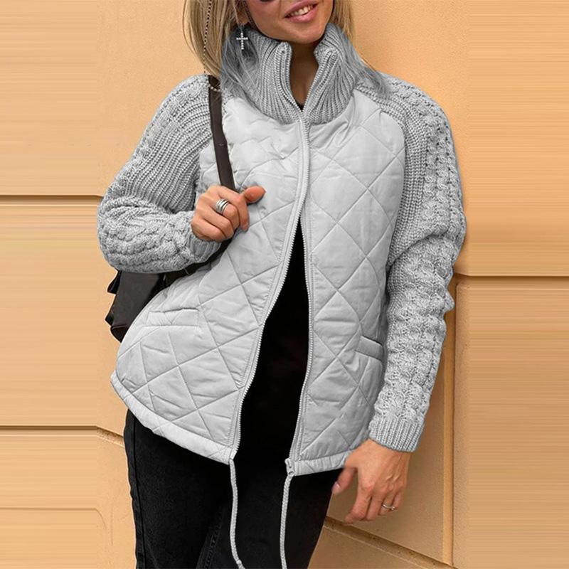 Chaqueta acolchada de algodón con cuello alto y manga larga para mujer, abrigo informal con cremallera fina para otoño e invierno, manga de punto empalmada