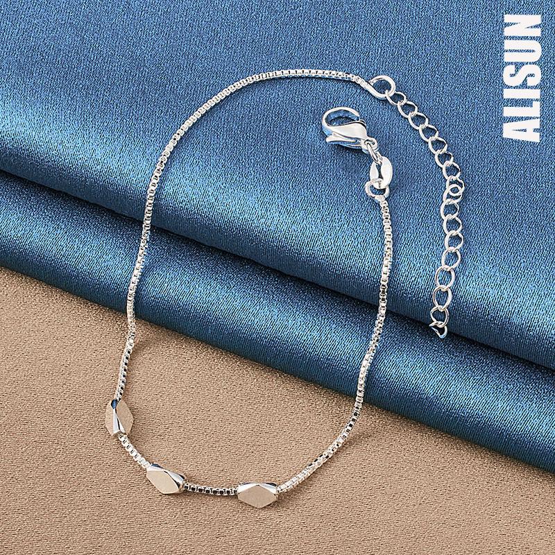 925 Sterling Silver Three Diamond Bead Bracelet Box Chain Fashionable Wedding Jewelry