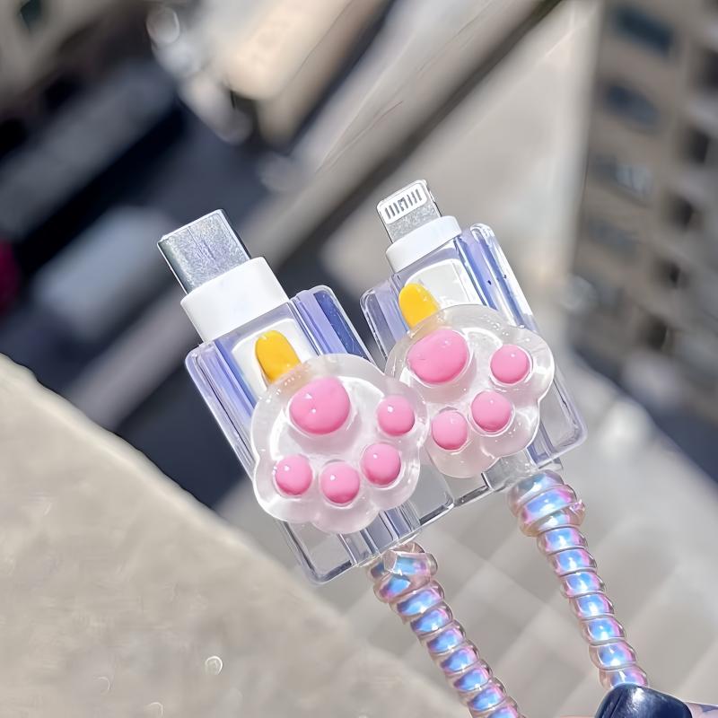 New Charging Protection, Usb Data Cable Protection, Charging Head Protective Cover, Pink Cat Claw Assembly, Suitable for iPhone18/20w Charger