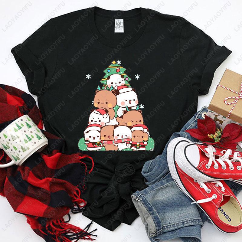 Kawaii Bubu Dudu Christmas Tree Graphics Tshirt Trendy Funny Cartoon Christmas Shirt Novelty Holiday Party Couple Cotton Tees