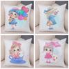 Children's Room Sofa Home Pillowcase Cute Cartoon Girl and Cat Pillowcase Decoration Cute Animal Cushion Cover