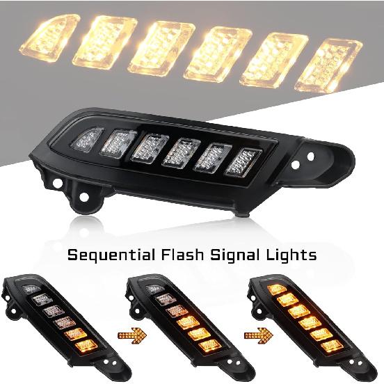 FulL LED DRL Lens Front Headlight Side Marker Bumper Light Assembly Compatible With 2016- Tacoma,Switchback White&Amber Functions As Tail Light Turn