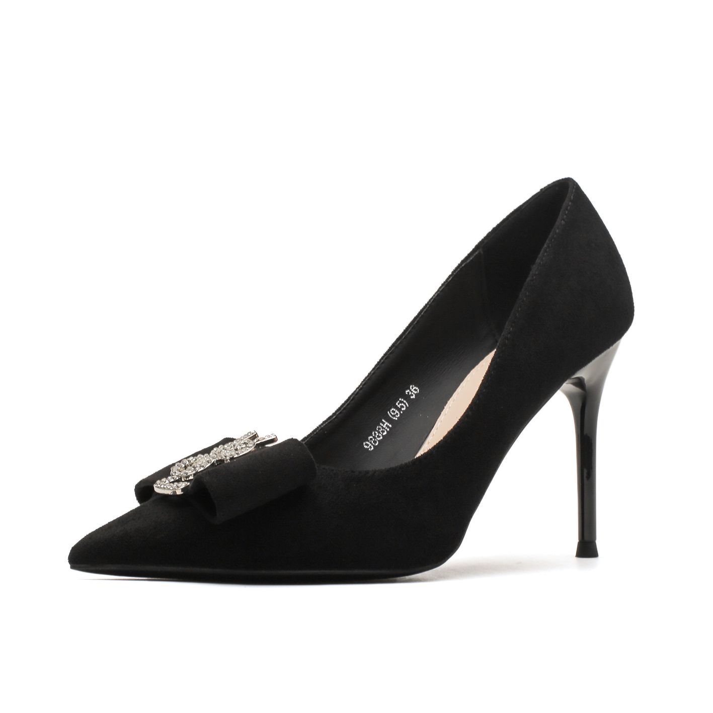 

New suede rhinestone fine heel applique high heels luxury temperament shoes high sense 40