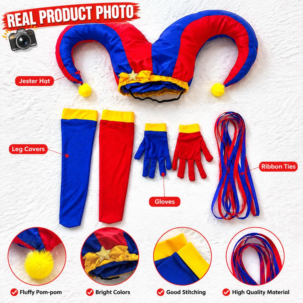 Pomni Cosplay Kostüm Anime Der Erstaunliche Digitale Zirkus Clown Uniform Halloween Kostüm Karnevalsparty Rollenspiel Kostüm für Erwachsene