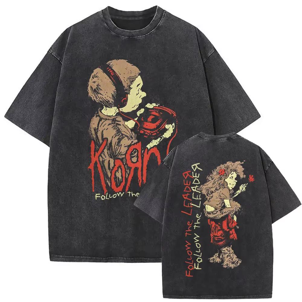 Neues Gewaschenes Vintage Alternative Nu Metal Rockband Korn Print T-Shirt Herren Übergroße T-Shirts Männliche Mode T-Shirts Yk Streetwear
