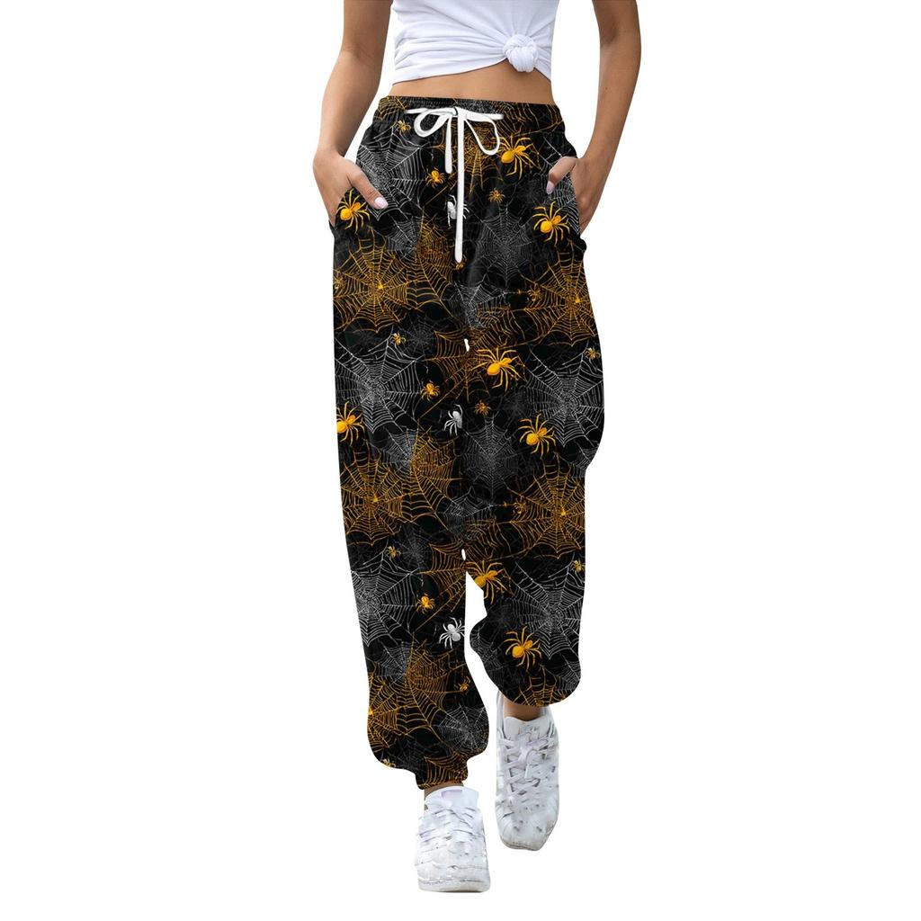 Women's Sports Pants With Pockets Fashion Print Elastic Waist Pants Casual Sweatpants Pants