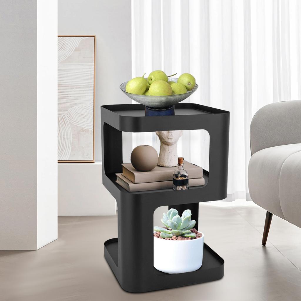 Black/White Carbon Steel Side Table,3 Tiers Free Standing End Table 35*35*55cm for Bedroom,Living Room