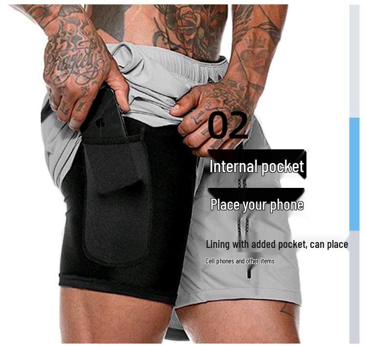 Men's Loose-Fit Double-Layer Running Shorts with Multi-Pockets for Sports & Outdoor Activities