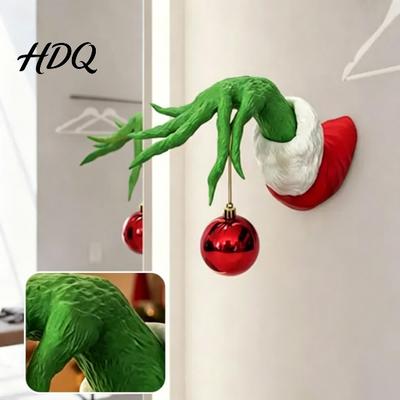 Lustiges Weihnachts-Türschild Elfenhand Baumdekorationen mit roten Hängekugeln Grüne Wand Festliche Atmosphäre Dekor Dekorationshalterung für Weihnachten Zuhause Innen Neu