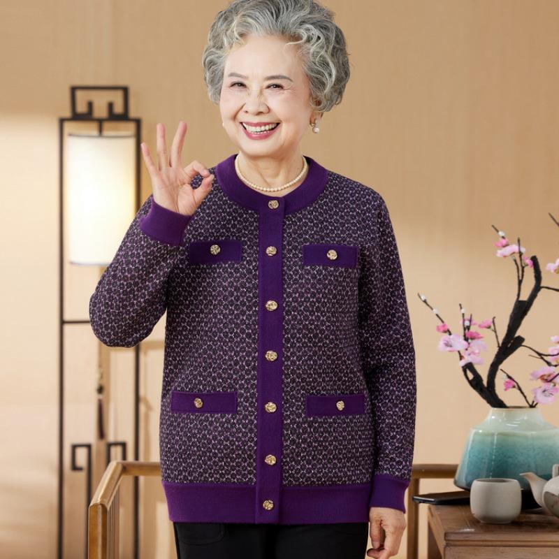 New Knitted Cardigan Mom Autumn Zipper Sweater Medium Grandma Women's Fleece Warm Jacket Top