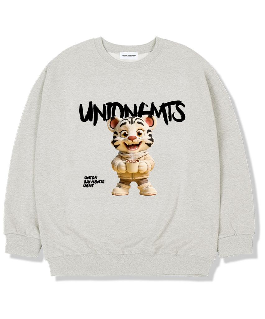 UNION GARMENTS Frandy Tiger Fleece-Lined Oversized Sweatshirt Oatmeal