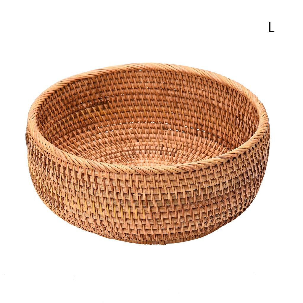 Handmade Rattan Storage Basket Round Fruit Basket Tray Basket Candy Storage Basket