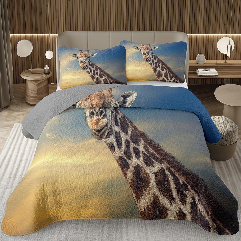 Safari Giraffe Bedspread Twin Queen Wildlife Animals Quilted Coverlet For Teens Adult Bedroom Decor Rustic Farmhouse Bedding Set