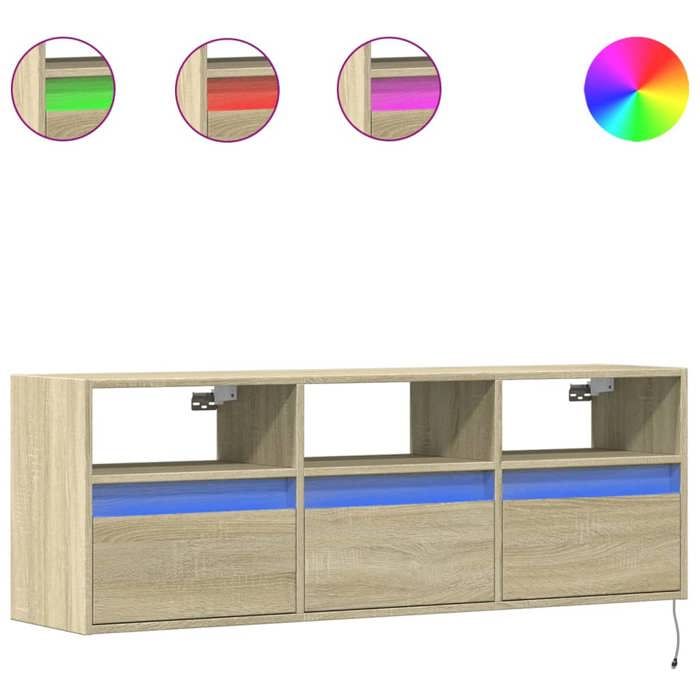 VidaXL Meuble TV mural avec lumières LED chêne sonoma 130x31x45 cm 852343
