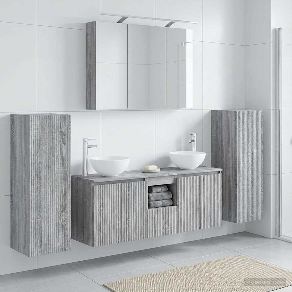 6 Piece Bathroom Furniture Set Gray Sonoma Engineered Wood and Glass