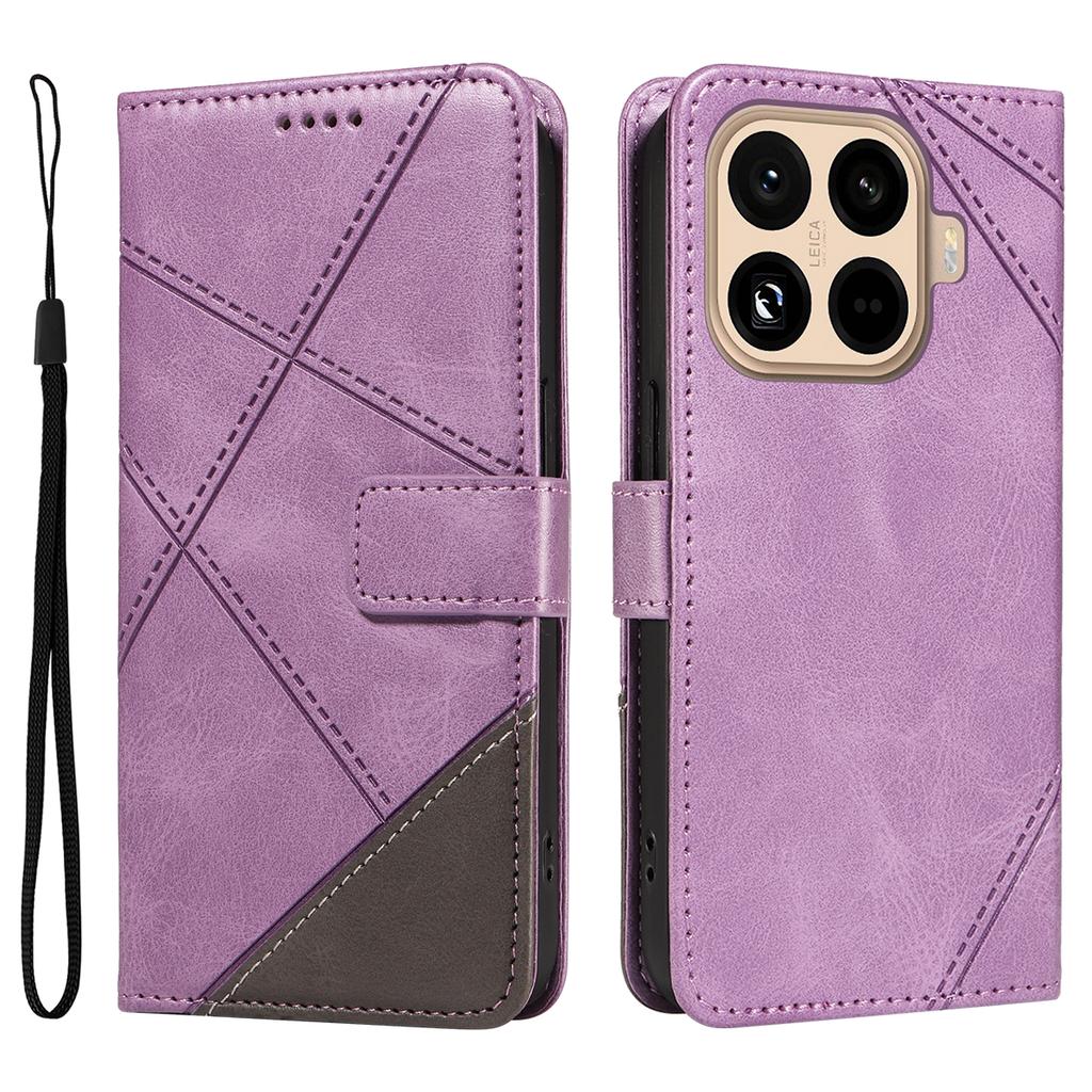 For Xiaomi 15T Pro Leather Case Geometric Line Design Wallet Phone Cover with Wrist Strap