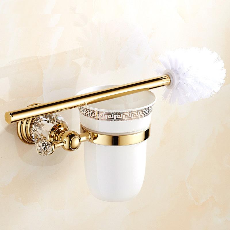 Luxury Crystal Bathroom Accessories Set Gold Polished Bath Hardware Set Wall Mounted Bathroom Products Basket Rack