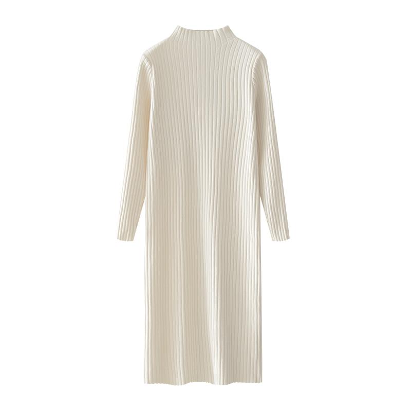 

Женское осеннее универсальное трикотажное платье с воротником-стойкой, новое зимнее платье с длинными рукавами и внутренним слоем, повседневное свободное платье-свитер средней длины L абрикосовый