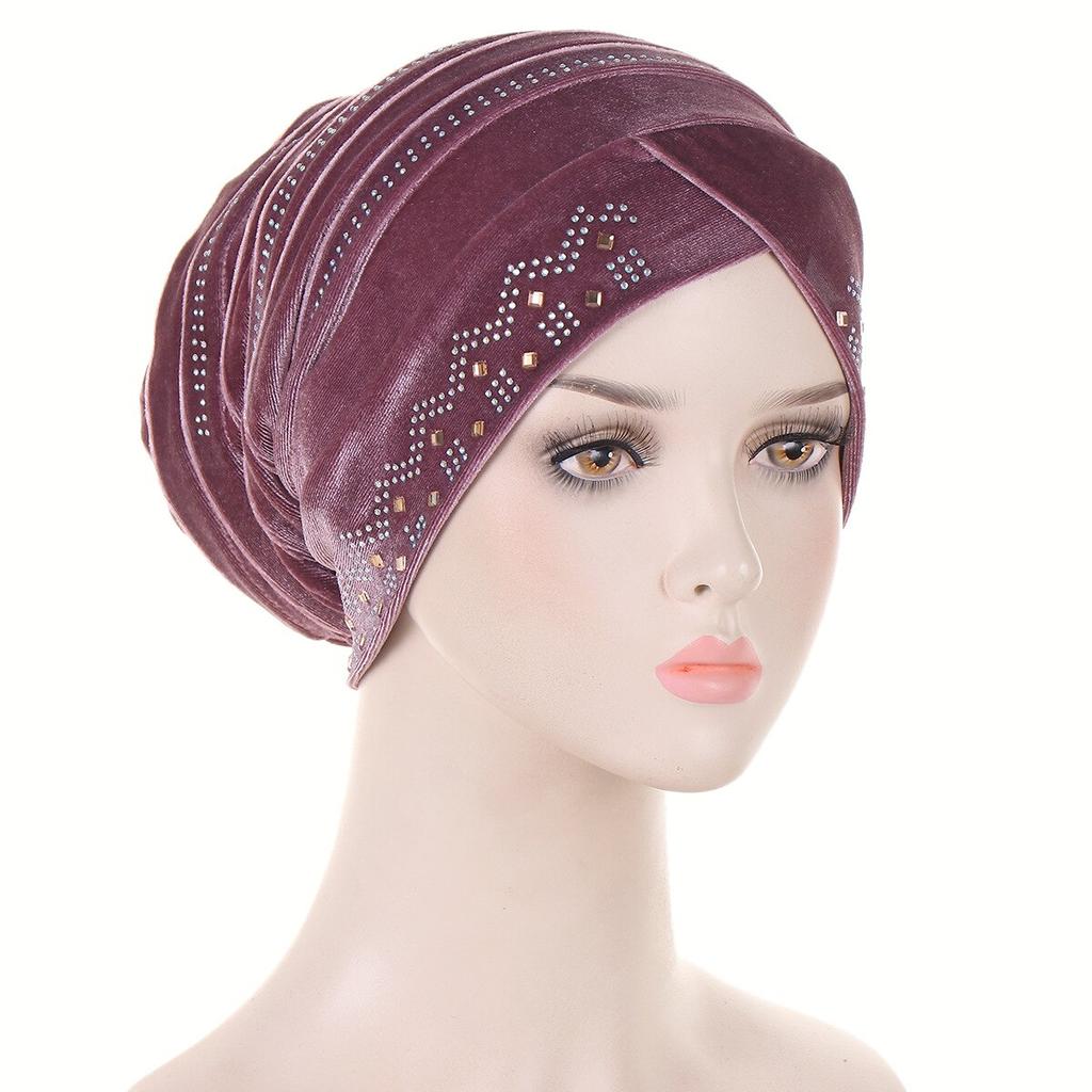 Glitter Diamonds Velvet Turban Cap