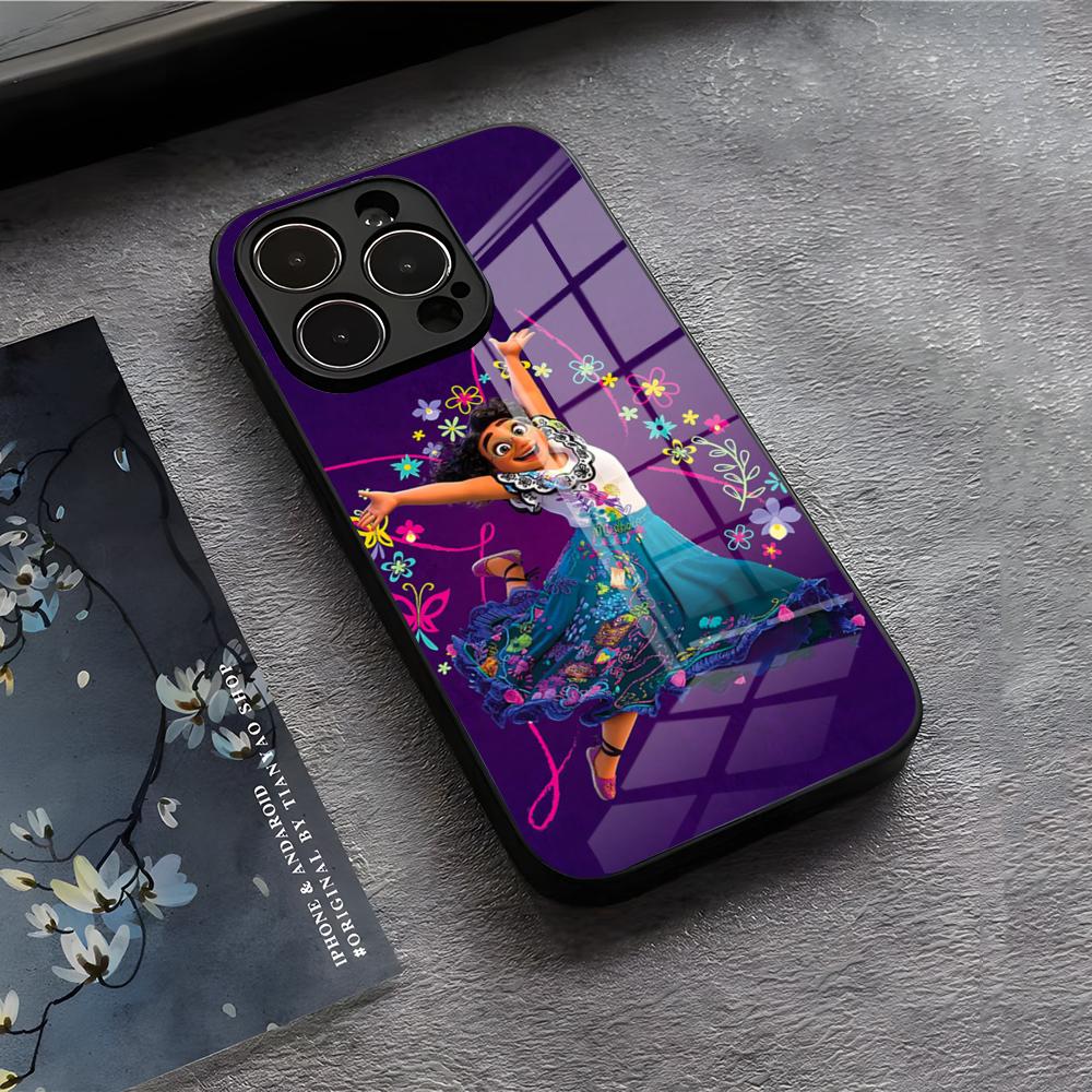 

Cute Cartoon Encanto Phone Case For IPhone 17 Air 16 E Pro Max 15 14 13 Mini 12 Pro 11 Max Plus Black Glass Cover iPhone 12