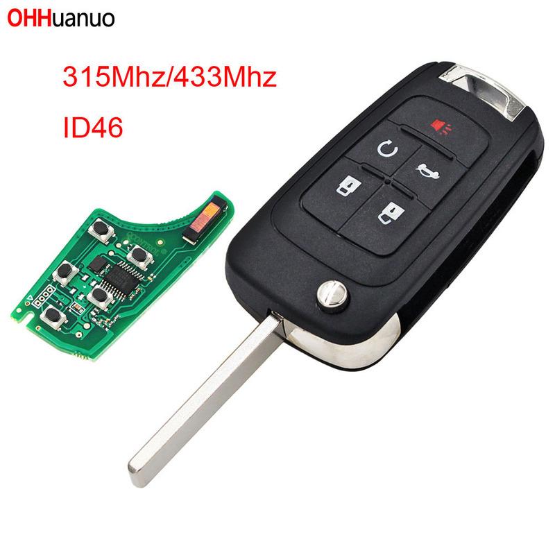 5 Button Folding Flip Remote Key for Chevrolet Camaro Cruze Equinox Impala Spark Sonic Volt 315Mhz/433Mhz ID46 Chip Uncut Blade