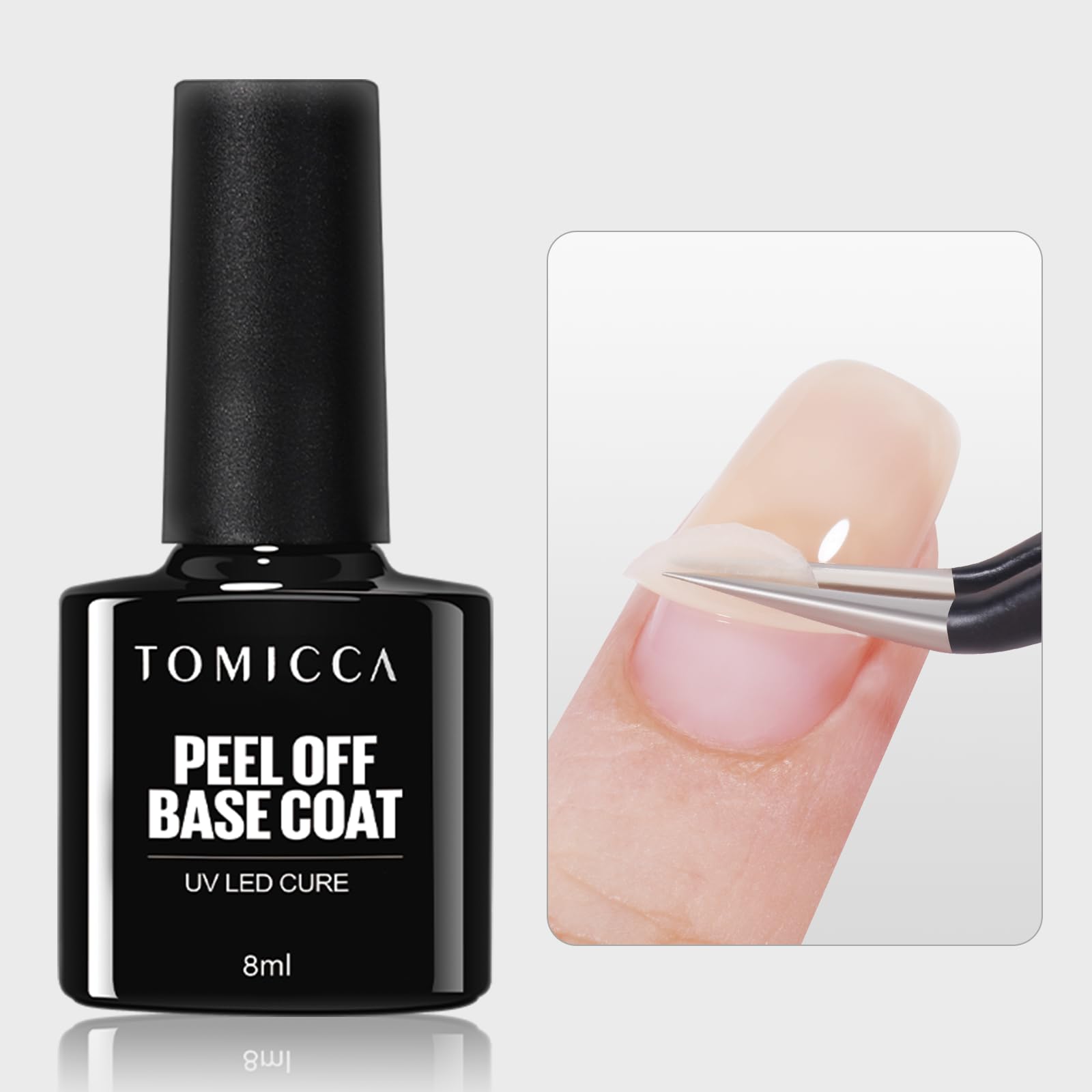 

TOMICCA Gel Base Coat Removable Base Suitable for Beginners and Perfect for Gel Nail Easy Removal Peel-Off Gel, 8ml, Gel, UV/LED Compatible,