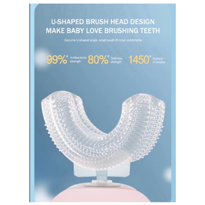 Kinder U-förmige elektrische Zahnbürste 360 Grad Smart Cartoon Kinder Silikon-Zahnbürste Automatische wiederaufladbare Schallzahnbürste