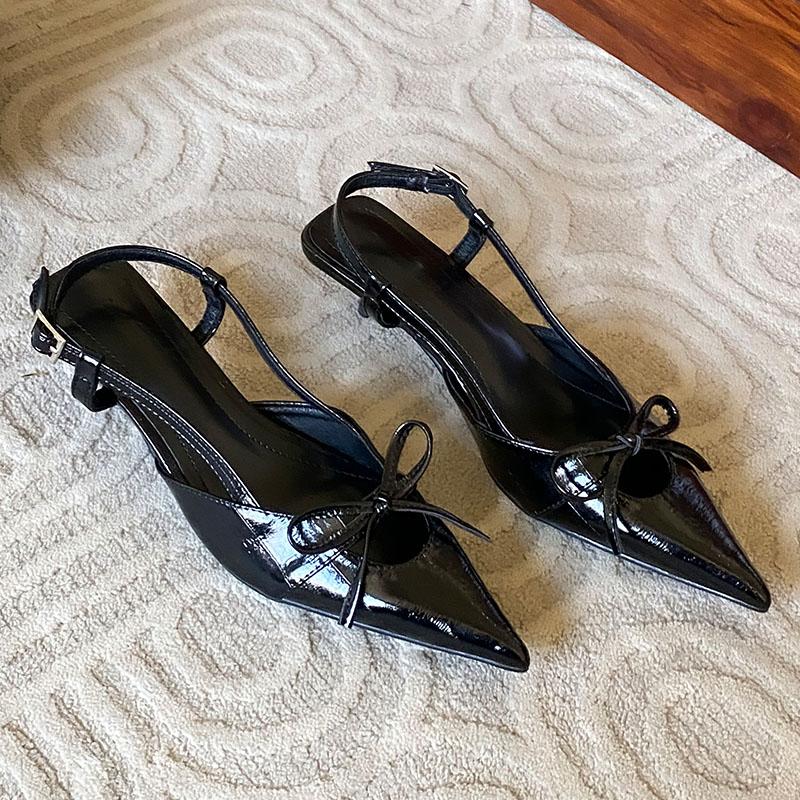 Fashion Pointed Toe Female Low Heel Footwear Pumps Shoes For Women Buckle Strap Fashion Butterfly-Knot Ladies Heeled Shoes Slingbacks