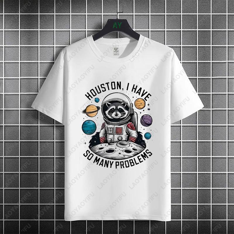 Funny Raccoon Astronaut Space Pattern Graphic Tshirt 100 Cotton Short Sleeve Fashion Casual Tshirt Perfect For Outdoor Wear