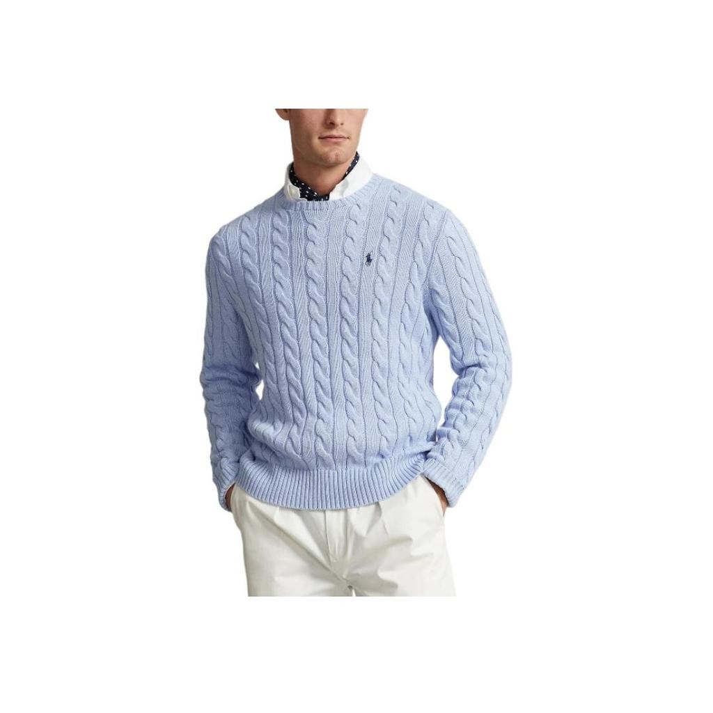 Polo Ralph Lauren Solid Color Crew Neck Cable Knit Pattern Printed Embroidered Slim Fit Long Sleeve Sweater Men sweater Light-Blue 710775885-503