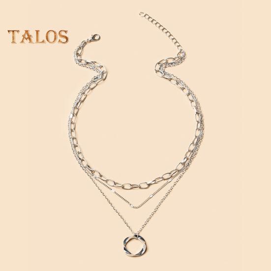3Pcs Layered Stackable Choker Necklace Exquisite Circle Pendant Clavicular Chain Jewelry for Women Teen Girls Hypoallergenic Versatile Sweet Necklace